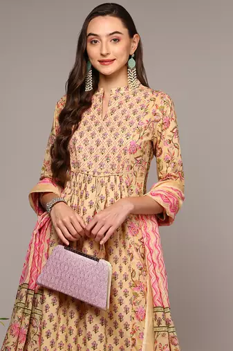 cream color printed pure cotton styles kurta trouser with dupatta