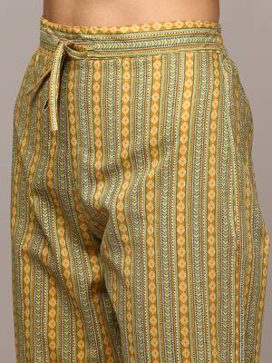 yellow color printed pure cotton styles kurta trouser with dupatta 4