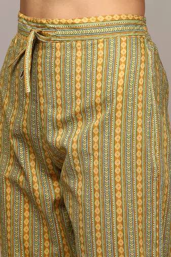 yellow color printed pure cotton styles kurta trouser with dupatta
