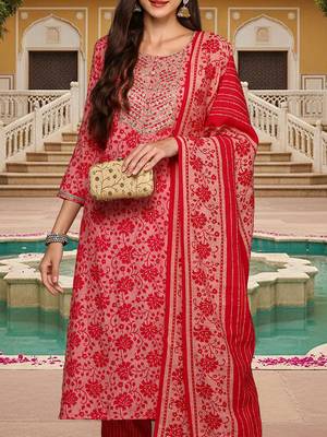 pink color embroidered silk blend styles kurta trouser with dupatta 2