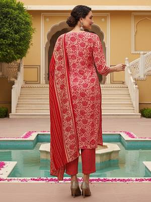 pink color embroidered silk blend styles kurta trouser with dupatta 4
