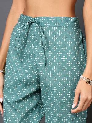 green color embroidered pure cotton styles kurta trouser with dupatta 5