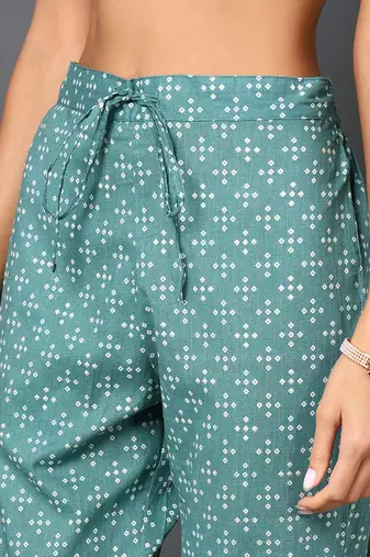 green color embroidered pure cotton styles kurta trouser with dupatta