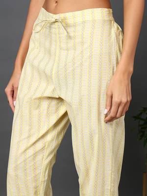yellow color printed pure cotton styles kurta trouser with dupatta 5