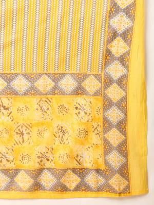 yellow color embroidered pure cotton styles kurta trouser with dupatta 5