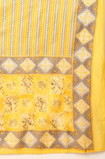 yellow color embroidered pure cotton styles kurta trouser with dupatta