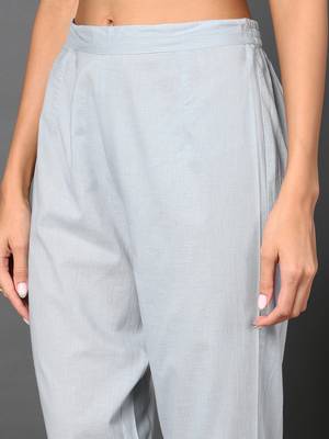 blue color embroidered pure cotton styles kurta trouser with dupatta 4