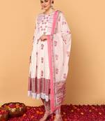 white color embroidered pure cotton styles kurta trouser with dupatta