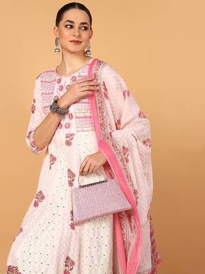 white color embroidered pure cotton styles kurta trouser with dupatta 2