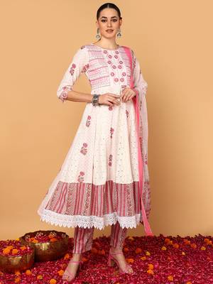 white color embroidered pure cotton styles kurta trouser with dupatta 3