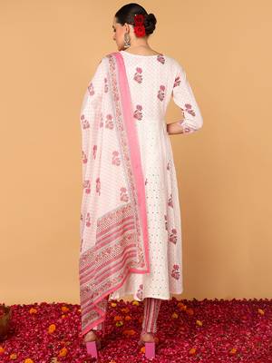 white color embroidered pure cotton styles kurta trouser with dupatta 4