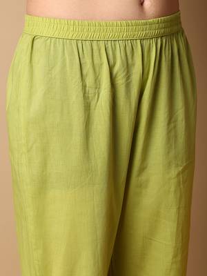 green color printed pure cotton styles kurta trouser with dupatta 5