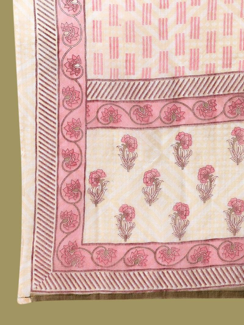 nude color embroidered pure cotton styles kurta trouser with dupatta