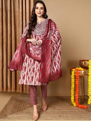 grey color embroidered silk blend styles kurta trouser with dupatta 1