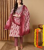 grey color embroidered silk blend styles kurta trouser with dupatta