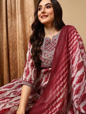 grey color embroidered silk blend styles kurta trouser with dupatta 2