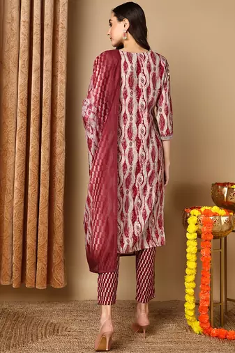 grey color embroidered silk blend styles kurta trouser with dupatta
