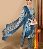 grey color embroidered silk blend styles kurta trouser with dupatta