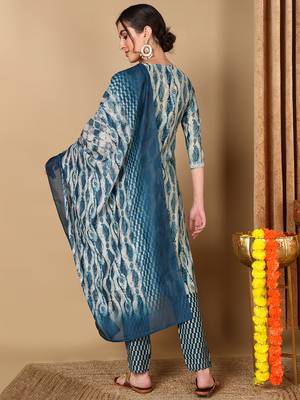grey color embroidered silk blend styles kurta trouser with dupatta 3