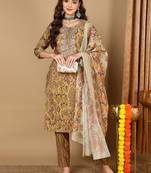 green color embroidered silk blend styles kurta trouser with dupatta