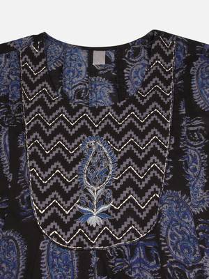 blue color embroidered pure cotton styles kurta trouser with dupatta 2
