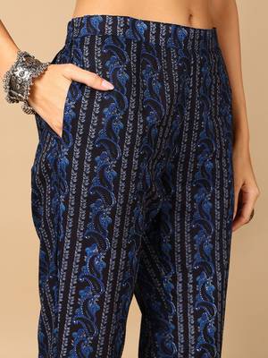 blue color embroidered pure cotton styles kurta trouser with dupatta 5