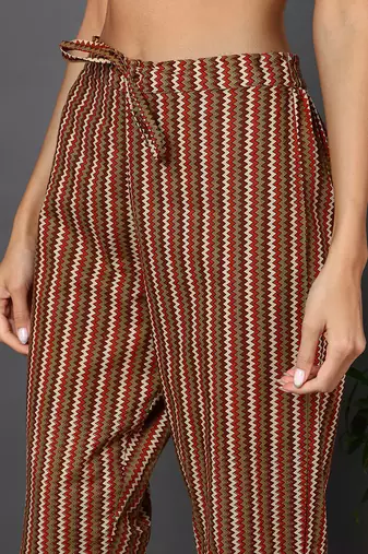 brown color printed pure cotton styles kurta trouser with dupatta