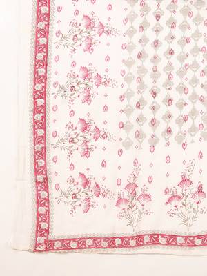 off white color printed pure cotton styles kurta trouser with dupatta 5