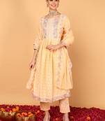 orange color embroidered pure cotton styles kurta trouser with dupatta