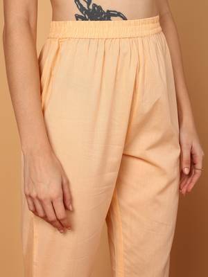 orange color embroidered pure cotton styles kurta trouser with dupatta 5