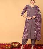 magenta color printed pure cotton styles kurta salwar with dupatta