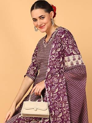 magenta color printed pure cotton styles kurta salwar with dupatta 2