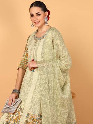 green color printed pure cotton styles kurta trouser with dupatta 2