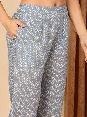 grey color embroidered poly cotton styles kurta trouser with dupatta 5