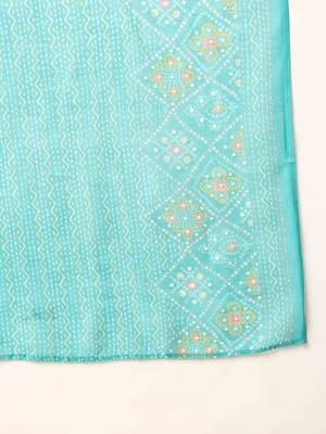 turquoise blue color embroidered poly cotton styles kurta trouser with dupatta 5
