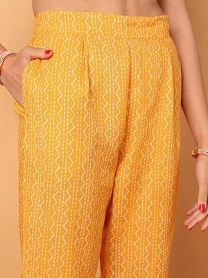 yellow color embroidered poly cotton styles kurta trouser with dupatta 4