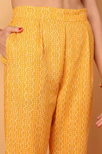 yellow color embroidered poly cotton styles kurta trouser with dupatta