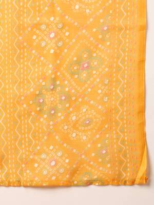 yellow color embroidered poly cotton styles kurta trouser with dupatta 5