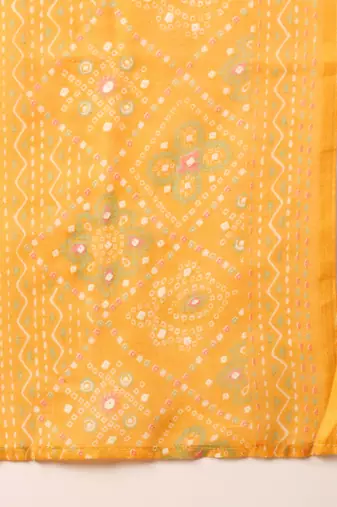 yellow color embroidered poly cotton styles kurta trouser with dupatta