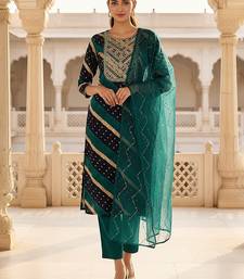 navy blue color yoke design viscose rayon styles kurta trouser with dupatta
