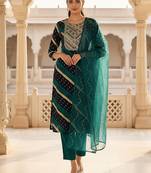 navy blue color yoke design viscose rayon styles kurta trouser with dupatta