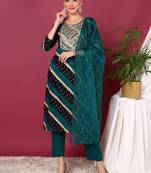navy blue color yoke design viscose rayon styles kurta trouser with dupatta