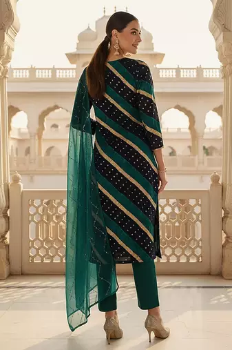 navy blue color yoke design viscose rayon styles kurta trouser with dupatta