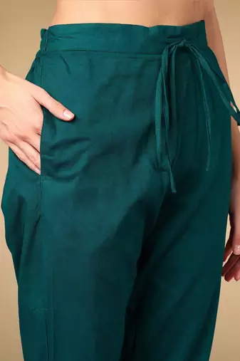 navy blue color yoke design viscose rayon styles kurta trouser with dupatta