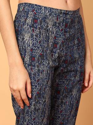 blue color printed pure cotton styles kurta trouser with dupatta 4