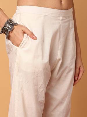 off white color printed pure cotton styles kurta trouser with dupatta 3