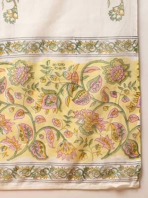 off white color printed pure cotton styles kurta trouser with dupatta 4