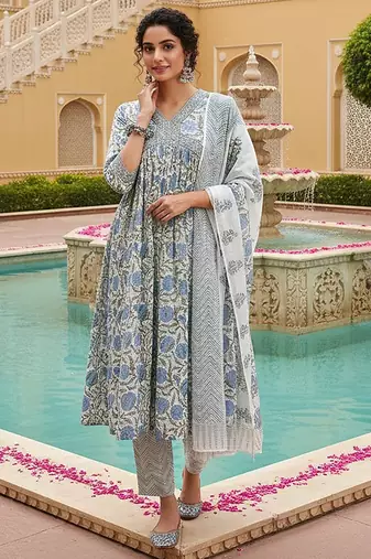 white color printed rayon blend styles kurta trouser with dupatta