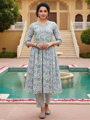 white color printed rayon blend styles kurta trouser with dupatta 5