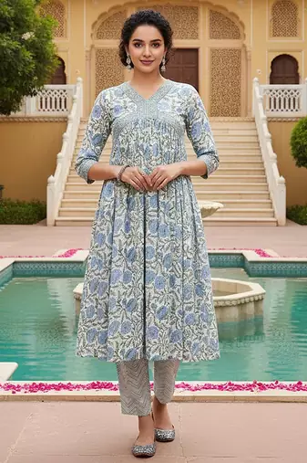 white color printed rayon blend styles kurta trouser with dupatta